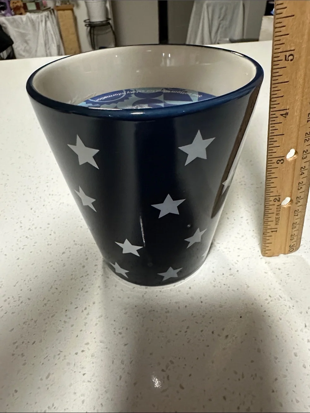 White And Blue Star Ceramic Apple Vanilla Scented Candle